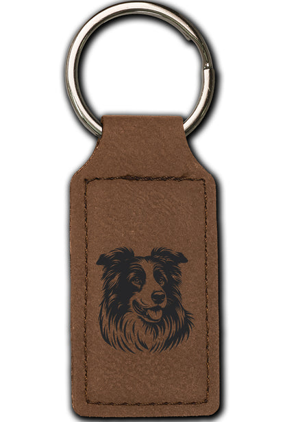 Border Collie Leatherette Key Chain