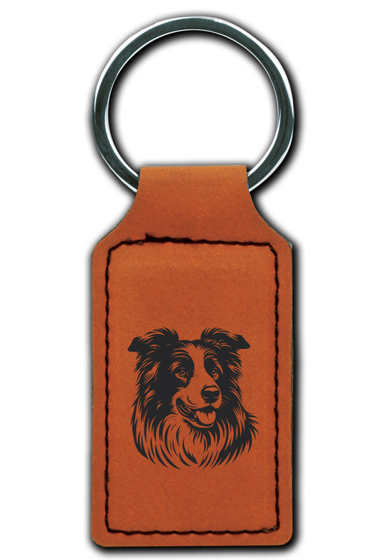 Border Collie Leatherette Key Chain