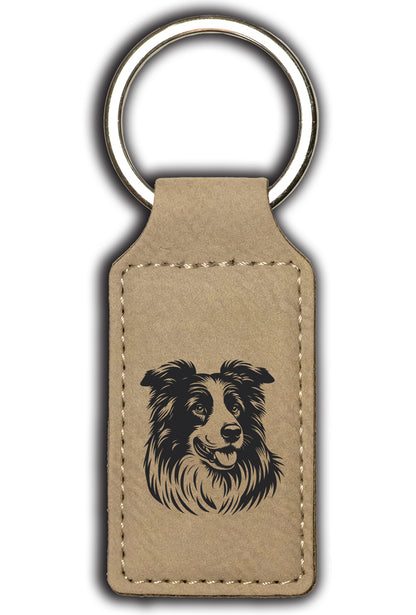 Border Collie Leatherette Key Chain