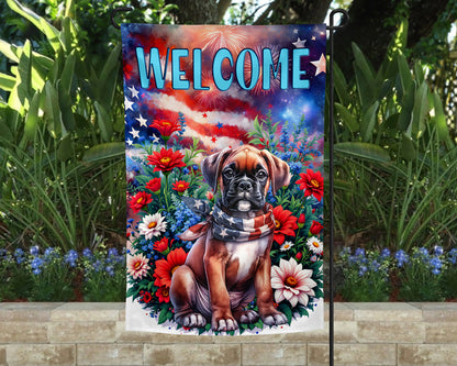 Boxer Patriotic Welcome Garden Flag