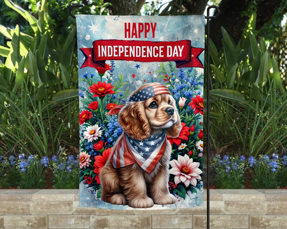 Cocker Spaniel Patriotic Welcome Garden Flag