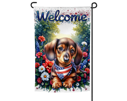 Dachshund Patriotic Welcome Garden Flag