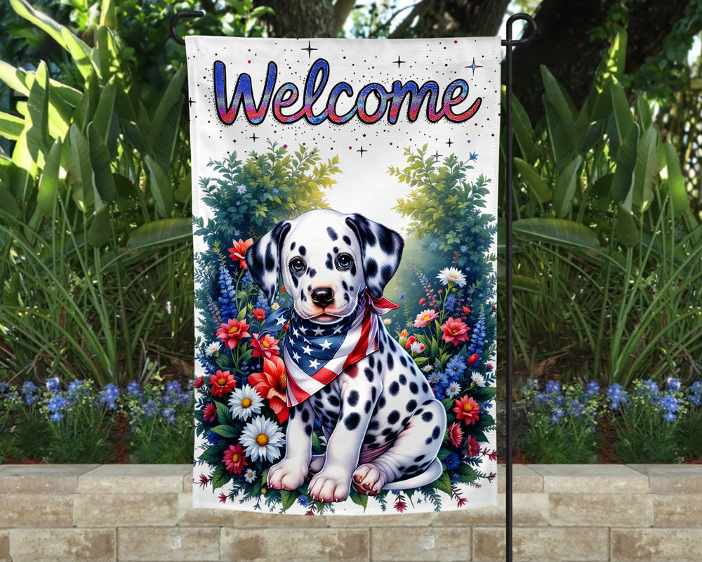 Dalmatian Patriotic Welcome Garden Flag