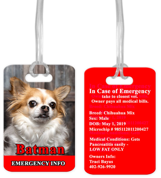 Pet Emergency Information Luggage Tag