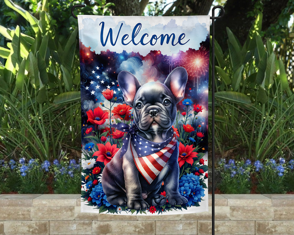 French Bulldog Patriotic Welcome Garden Flag