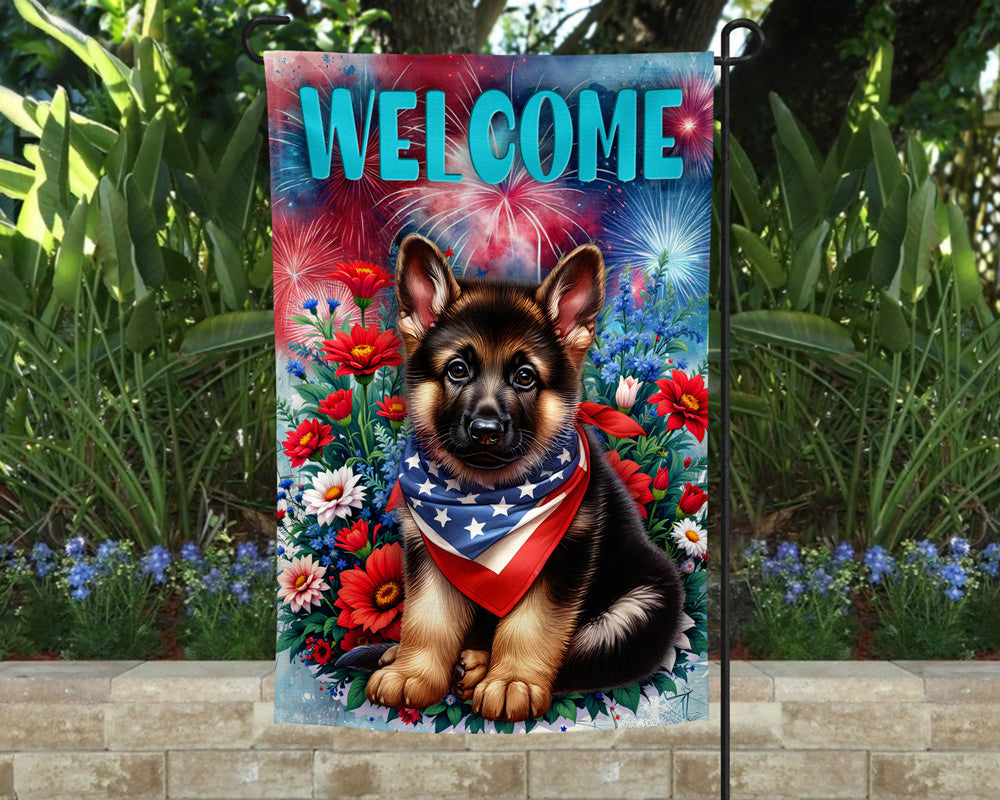 German Shepherd Patriotic Welcome Garden Flag