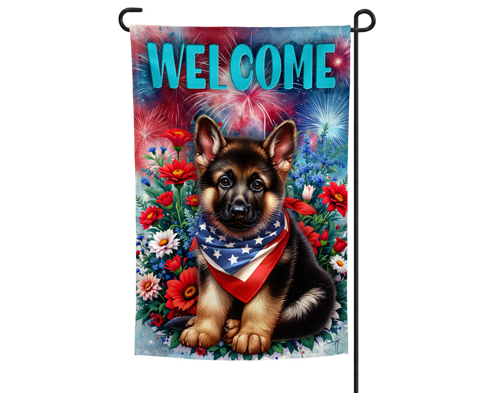 German Shepherd Patriotic Welcome Garden Flag
